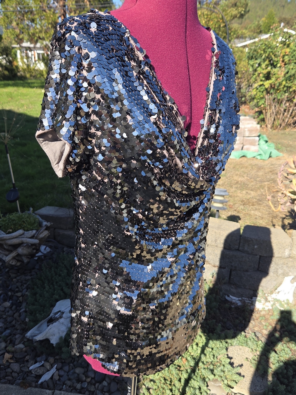 INC International Concepts Silver Sequin Draped Top Crowl Neckline. Sz XL. NNCP